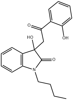 1-butyl-3-hydroxy-3-[2-(2-hydroxyphenyl)-2-oxoethyl]-1,3-dihydro-2H-indol-2-one Struktur