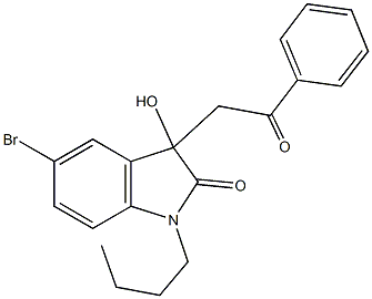 5-bromo-1-butyl-3-hydroxy-3-(2-oxo-2-phenylethyl)-1,3-dihydro-2H-indol-2-one Struktur