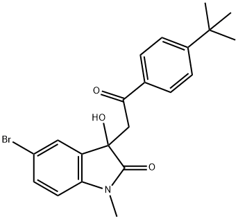 5-bromo-3-[2-(4-tert-butylphenyl)-2-oxoethyl]-3-hydroxy-1-methyl-1,3-dihydro-2H-indol-2-one Struktur