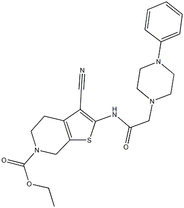 ethyl 3-cyano-2-{[(4-phenyl-1-piperazinyl)acetyl]amino}-4,7-dihydrothieno[2,3-c]pyridine-6(5H)-carboxylate Struktur