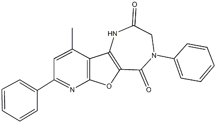 10-methyl-4,8-diphenyl-3,4-dihydro-1H-pyrido[3',2':4,5]furo[3,2-e][1,4]diazepine-2,5-dione Struktur