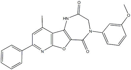 4-(3-methoxyphenyl)-10-methyl-8-phenyl-3,4-dihydro-1H-pyrido[3',2':4,5]furo[3,2-e][1,4]diazepine-2,5-dione Struktur