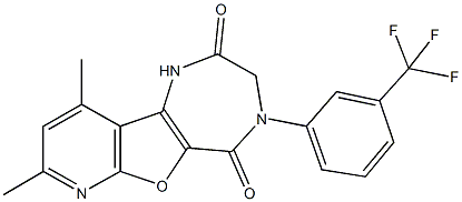 8,10-dimethyl-4-[3-(trifluoromethyl)phenyl]-3,4-dihydro-1H-pyrido[3',2':4,5]furo[3,2-e][1,4]diazepine-2,5-dione Struktur