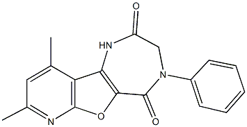 8,10-dimethyl-4-phenyl-3,4-dihydro-1H-pyrido[3',2':4,5]furo[3,2-e][1,4]diazepine-2,5-dione Struktur