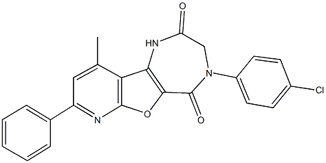 4-(4-chlorophenyl)-10-methyl-8-phenyl-3,4-dihydro-1H-pyrido[3',2':4,5]furo[3,2-e][1,4]diazepine-2,5-dione Struktur