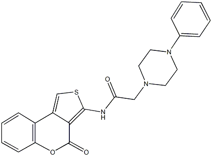 N-(4-oxo-4H-thieno[3,4-c]chromen-3-yl)-2-(4-phenyl-1-piperazinyl)acetamide Struktur