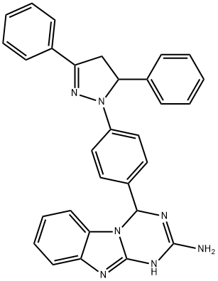 4-[4-(3,5-diphenyl-4,5-dihydro-1H-pyrazol-1-yl)phenyl]-1,4-dihydro[1,3,5]triazino[1,2-a]benzimidazol-2-amine Struktur