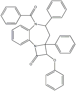 5-benzoyl-2-phenoxy-2a,4-diphenyl-2a,3,4,5-tetrahydroazeto[1,2-a][1,5]benzodiazepin-1(2H)-one Struktur