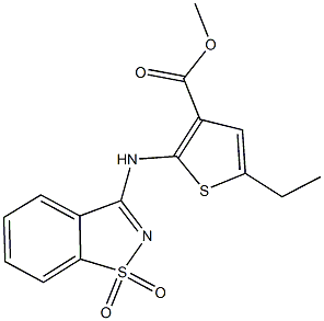 methyl 2-[(1,1-dioxido-1,2-benzisothiazol-3-yl)amino]-5-ethyl-3-thiophenecarboxylate Struktur