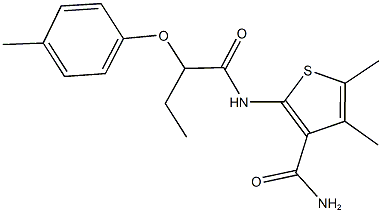 4,5-dimethyl-2-{[2-(4-methylphenoxy)butanoyl]amino}-3-thiophenecarboxamide Struktur