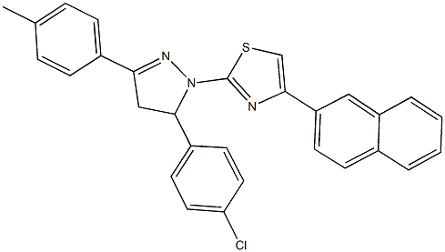 2-[5-(4-chlorophenyl)-3-(4-methylphenyl)-4,5-dihydro-1H-pyrazol-1-yl]-4-(2-naphthyl)-1,3-thiazole Struktur