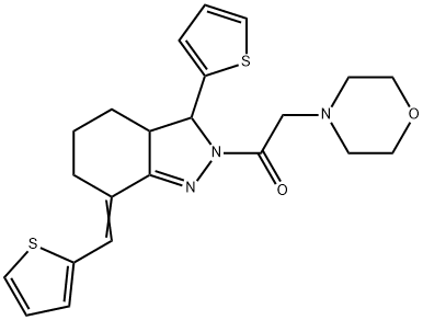 2-(4-morpholinylacetyl)-3-(2-thienyl)-7-(2-thienylmethylene)-3,3a,4,5,6,7-hexahydro-2H-indazole Struktur