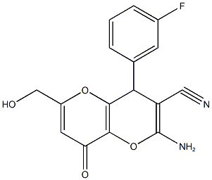 2-amino-4-(3-fluorophenyl)-6-(hydroxymethyl)-8-oxo-4,8-dihydropyrano[3,2-b]pyran-3-carbonitrile Struktur