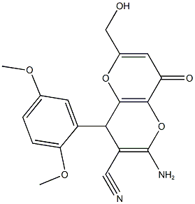 2-amino-4-(2,5-dimethoxyphenyl)-6-(hydroxymethyl)-8-oxo-4,8-dihydropyrano[3,2-b]pyran-3-carbonitrile Struktur