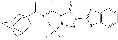 4-{N-[1-(1-adamantyl)ethyl]ethanimidoyl}-2-(1,3-benzothiazol-2-yl)-5-(trifluoromethyl)-1,2-dihydro-3H-pyrazol-3-one Struktur