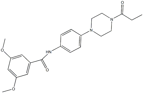 3,5-dimethoxy-N-[4-(4-propionyl-1-piperazinyl)phenyl]benzamide Struktur