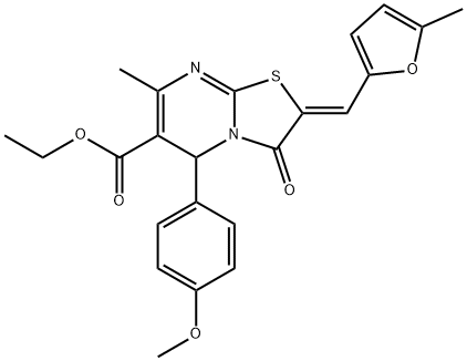 ethyl 5-(4-methoxyphenyl)-7-methyl-2-[(5-methyl-2-furyl)methylene]-3-oxo-2,3-dihydro-5H-[1,3]thiazolo[3,2-a]pyrimidine-6-carboxylate Struktur