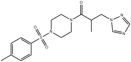 1-[(4-methylphenyl)sulfonyl]-4-[2-methyl-3-(1H-1,2,4-triazol-1-yl)propanoyl]piperazine Struktur