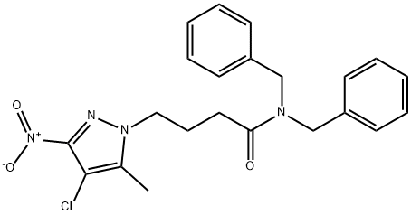 N,N-dibenzyl-4-{4-chloro-3-nitro-5-methyl-1H-pyrazol-1-yl}butanamide Struktur