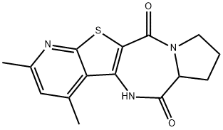 2,4-dimethyl-6a,7,8,9-tetrahydro-6H-pyrido[3',2':4,5]thieno[3,2-e]pyrrolo[1,2-a][1,4]diazepine-6,11(5H)-dione Struktur