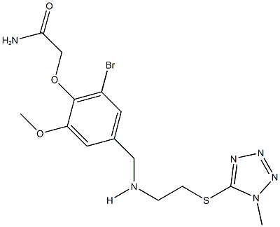 2-{2-bromo-6-methoxy-4-[({2-[(1-methyl-1H-tetraazol-5-yl)sulfanyl]ethyl}amino)methyl]phenoxy}acetamide Struktur