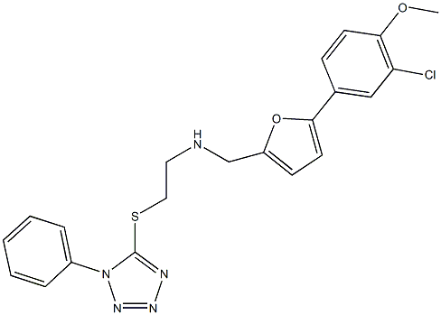 N-{[5-(3-chloro-4-methoxyphenyl)-2-furyl]methyl}-N-{2-[(1-phenyl-1H-tetraazol-5-yl)sulfanyl]ethyl}amine Struktur