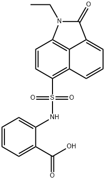 2-{[(1-ethyl-2-oxo-1,2-dihydrobenzo[cd]indol-6-yl)sulfonyl]amino}benzoic acid Struktur