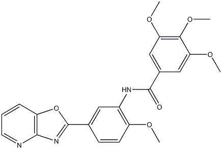 3,4,5-trimethoxy-N-(2-methoxy-5-[1,3]oxazolo[4,5-b]pyridin-2-ylphenyl)benzamide Struktur