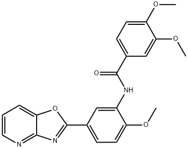 3,4-dimethoxy-N-(2-methoxy-5-[1,3]oxazolo[4,5-b]pyridin-2-ylphenyl)benzamide Struktur