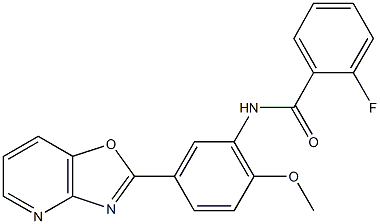 2-fluoro-N-(2-methoxy-5-[1,3]oxazolo[4,5-b]pyridin-2-ylphenyl)benzamide Struktur