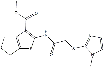 methyl 2-({[(1-methyl-1H-imidazol-2-yl)sulfanyl]acetyl}amino)-5,6-dihydro-4H-cyclopenta[b]thiophene-3-carboxylate Struktur