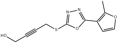 4-{[5-(2-methyl-3-furyl)-1,3,4-oxadiazol-2-yl]sulfanyl}-2-butyn-1-ol Struktur