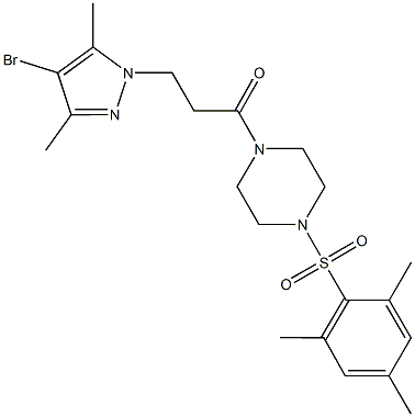 1-[3-(4-bromo-3,5-dimethyl-1H-pyrazol-1-yl)propanoyl]-4-(mesitylsulfonyl)piperazine Struktur