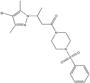 1-[3-(4-bromo-3,5-dimethyl-1H-pyrazol-1-yl)butanoyl]-4-(phenylsulfonyl)piperazine Struktur