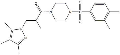 1-[(3,4-dimethylphenyl)sulfonyl]-4-[2-methyl-3-(3,4,5-trimethyl-1H-pyrazol-1-yl)propanoyl]piperazine Struktur