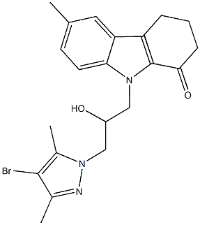 9-[3-(4-bromo-3,5-dimethyl-1H-pyrazol-1-yl)-2-hydroxypropyl]-6-methyl-2,3,4,9-tetrahydro-1H-carbazol-1-one Struktur