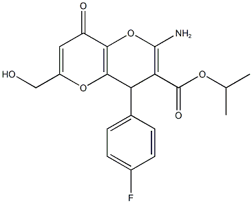 isopropyl 2-amino-4-(4-fluorophenyl)-6-(hydroxymethyl)-8-oxo-4,8-dihydropyrano[3,2-b]pyran-3-carboxylate Struktur