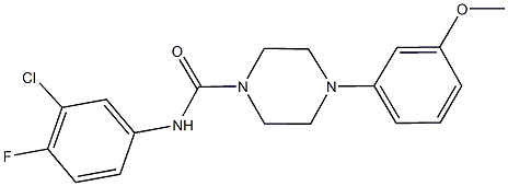 N-(3-chloro-4-fluorophenyl)-4-(3-methoxyphenyl)-1-piperazinecarboxamide Struktur