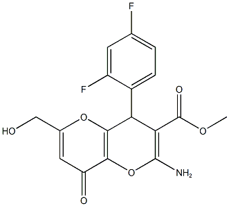 methyl 2-amino-4-(2,4-difluorophenyl)-6-(hydroxymethyl)-8-oxo-4,8-dihydropyrano[3,2-b]pyran-3-carboxylate Struktur