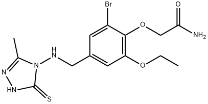 2-(2-bromo-6-ethoxy-4-{[(3-methyl-5-sulfanyl-4H-1,2,4-triazol-4-yl)amino]methyl}phenoxy)acetamide Struktur