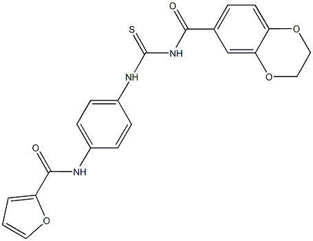 N-[4-({[(2,3-dihydro-1,4-benzodioxin-6-ylcarbonyl)amino]carbothioyl}amino)phenyl]-2-furamide Struktur