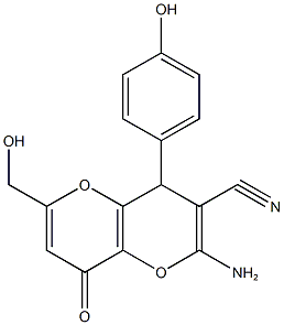 2-amino-6-(hydroxymethyl)-4-(4-hydroxyphenyl)-8-oxo-4,8-dihydropyrano[3,2-b]pyran-3-carbonitrile Struktur