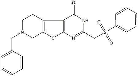 7-benzyl-2-[(phenylsulfonyl)methyl]-5,6,7,8-tetrahydropyrido[4',3':4,5]thieno[2,3-d]pyrimidin-4(3H)-one Struktur