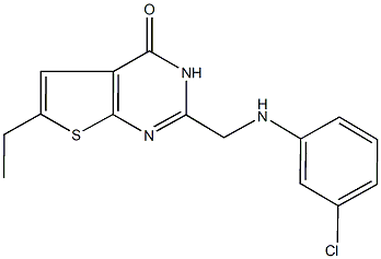 2-[(3-chloroanilino)methyl]-6-ethylthieno[2,3-d]pyrimidin-4(3H)-one Struktur