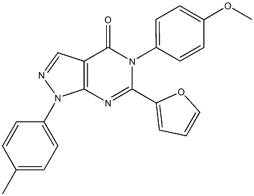 6-(2-furyl)-5-(4-methoxyphenyl)-1-(4-methylphenyl)-1,5-dihydro-4H-pyrazolo[3,4-d]pyrimidin-4-one Struktur