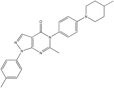 6-methyl-1-(4-methylphenyl)-5-[4-(4-methyl-1-piperidinyl)phenyl]-1,5-dihydro-4H-pyrazolo[3,4-d]pyrimidin-4-one Struktur