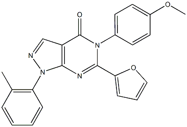 6-(2-furyl)-5-(4-methoxyphenyl)-1-(2-methylphenyl)-1,5-dihydro-4H-pyrazolo[3,4-d]pyrimidin-4-one Struktur