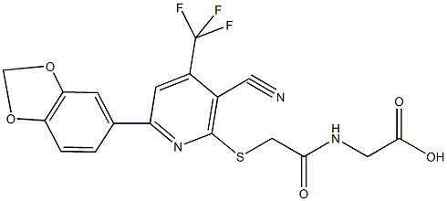 [({[6-(1,3-benzodioxol-5-yl)-3-cyano-4-(trifluoromethyl)-2-pyridinyl]sulfanyl}acetyl)amino]acetic acid Struktur