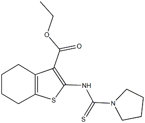 ethyl 2-[(1-pyrrolidinylcarbothioyl)amino]-4,5,6,7-tetrahydro-1-benzothiophene-3-carboxylate Struktur