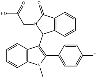 {1-[2-(4-fluorophenyl)-1-methyl-1H-indol-3-yl]-3-oxo-1,3-dihydro-2H-isoindol-2-yl}acetic acid Struktur